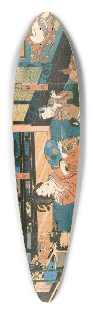 Utagawa Kunisada (Toyokuni III) - Scene from the Play Meiboku Sendai Hagi; The Prince Watching Tea Preparation 39.3 inch art pintail longboard deck