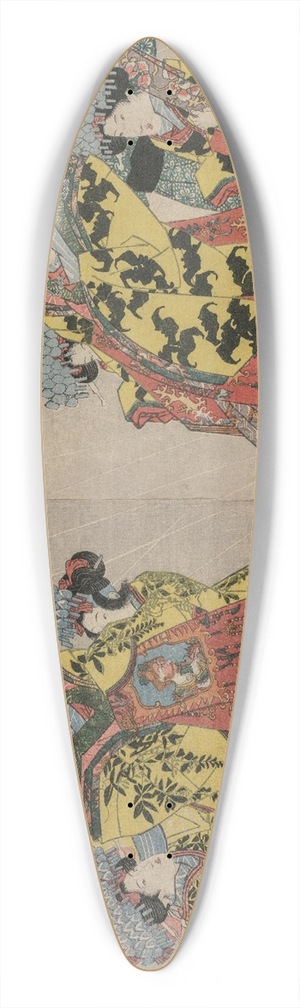 Utagawa Kunisada (Toyokuni III) - The Courtesans Hanamurasaki and Koshikibu of the Tamaya Promenading in the Rain 39.3 inch art pintail longboard deck