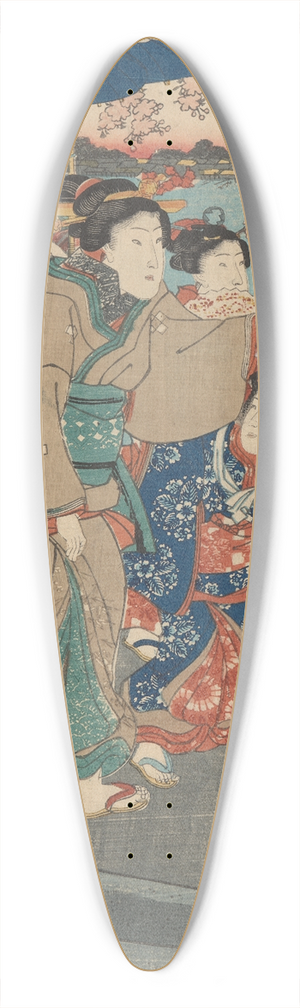 Utagawa Kuniyoshi - Seven Female Figures, Two Umbrellas (river in background) 39.3 inch art pintail longboard deck