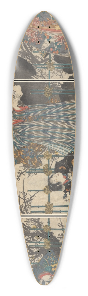 Utagawa Toyohiro - Old Cherry in Spring, Three Women and a Child with Hobby Horse Walking Past 39.3 inch art pintail longboard deck