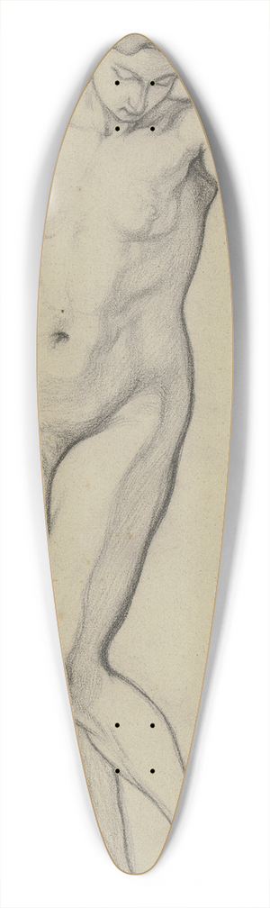 Victor Mller - Stehender weiblicher Akt in Vorderansicht, mit gesenktem Kopf den linken Arm angewinkelt erhoben 39.3 inch art pintail longboard deck