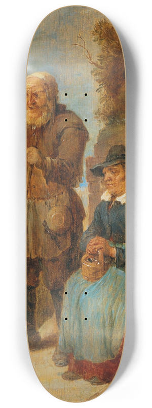 David Teniers The Younger - An Old Couple Begging On The Street 8.25 inch art skate deck