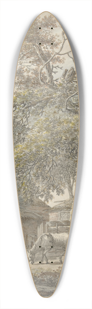 Vincent Jansz. van der Vinne - Boerenerf met twee mannen die een wieg op een paardenkar laden 39.3 inch art pintail longboard deck