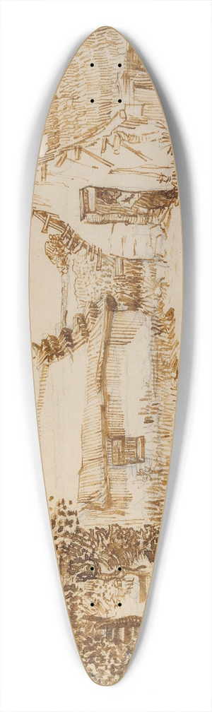 Vincent van Gogh - Two Cottages at Saintes-Maries-de-la-Mer 39.3 inch art pintail longboard deck