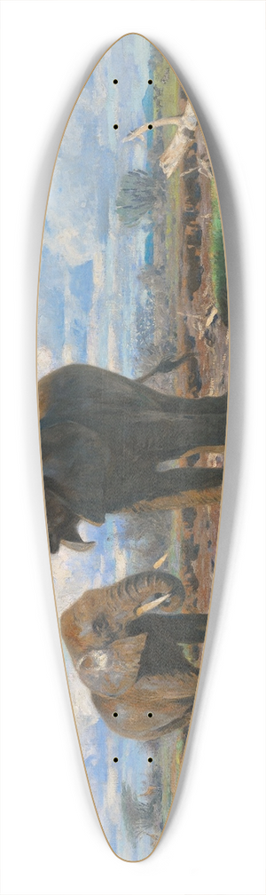 Wilhelm Kuhnert - Elephants at a waterhole 39.3 inch art pintail longboard deck
