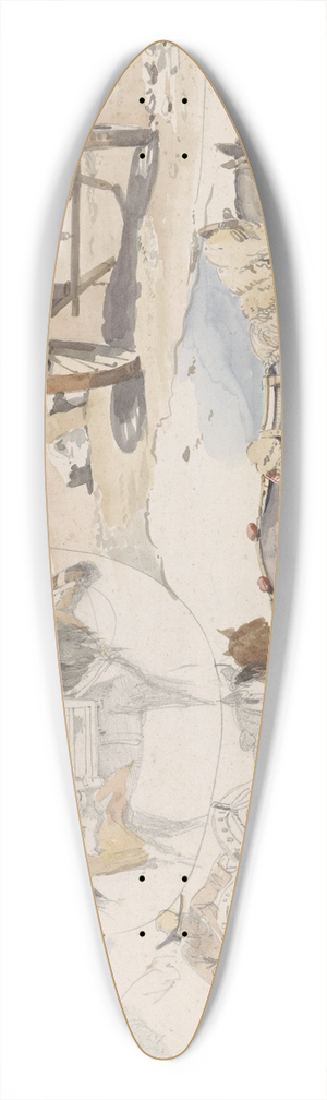 Willem Anthonie van Deventer - Studieblad met schelpenkar op het strand en diverse studies van paarden 39.3 inch art pintail longboard deck