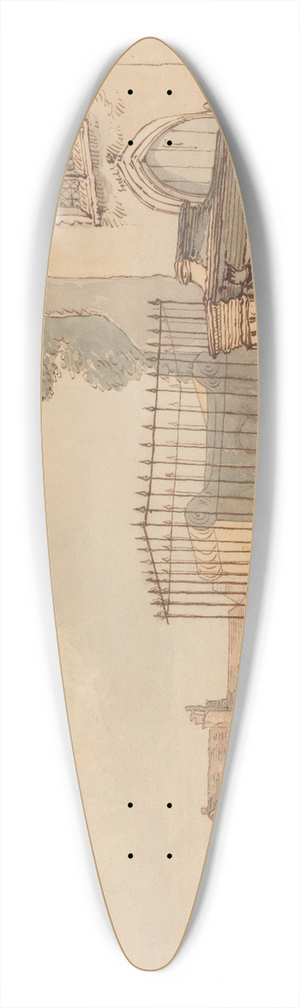 William Henry Hunt - Bushey Churchyard with the Tombs of Edridge, Hearne and H. Monro 39.3 inch art pintail longboard deck