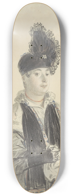 Denis Auguste Marie Raffet - Portret van een staande dame met zwarte shawl en zwarte hoed 8.25 inch art skate deck