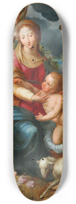Denys Calvaert - The Virgin and Child with the Infant Saint John the Baptist surrounded by angels 8.25 inch art skate deck