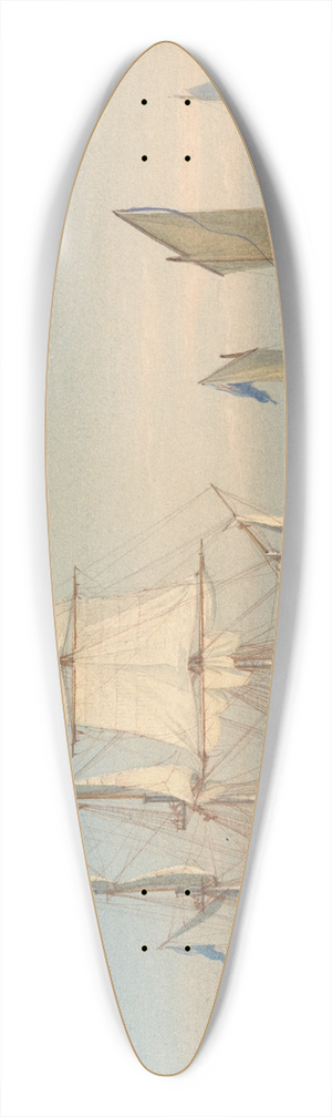 William Joy - A British Frigate Dropping Anchor 39.3 inch art pintail longboard deck