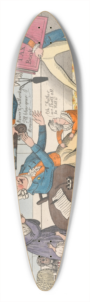 William O'Keefe - The Taxmans Visit, (vide) the Devil will have his Due 39.3 inch art pintail longboard deck William O'Keefe - The Taxmans Visit, (vide) the Devil will have his Due 39.3 inch art pintail longboard deck