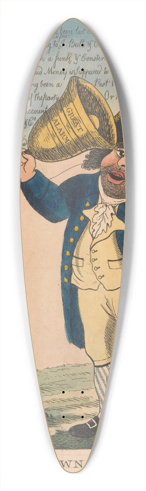 William O'Keefe - The Town Cryer, in Search of John Bulls Lost Property 39.3 inch art pintail longboard deck William O'Keefe - The Town Cryer, in Search of John Bulls Lost Property 39.3 inch art pintail longboard deck