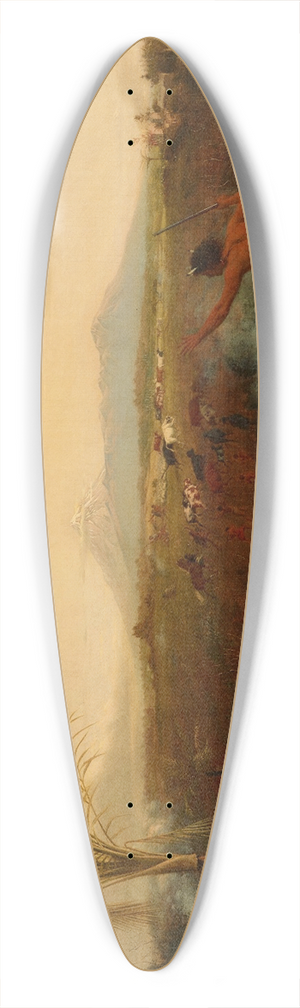 William Strutt - View of Mt Egmont, Taranaki, New Zealand, taken from New Plymouth, with Maoris driving off settlers cattle 39.3 inch art pintail longboard deck