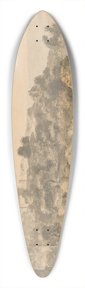 William Taverner - An Italian Landscape; village on a hill left, hillside sloping towards right, with distant valley beyond 39.3 inch art pintail longboard deck