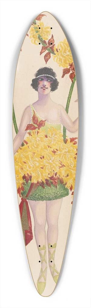 Will R. Barnes - 16-Chrysanthemum (Gold) 39.3 inch art pintail longboard deck