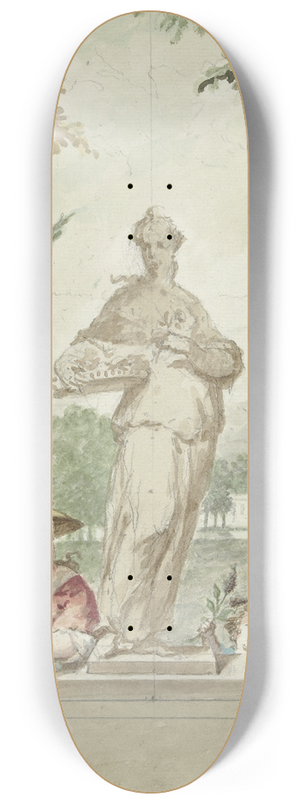 Dionys van Nijmegen - Ontwerp voor een zaalstuk; standbeeld van zintuig Reuk, daarnaast een vrouw en kind met bloemen 8.25 inch art skate deck