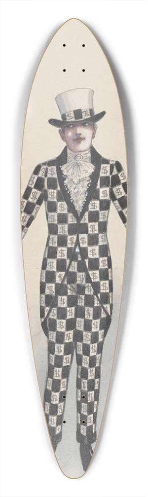 Will R. Barnes - Man in money suit 39.3 inch art pintail longboard deck Will R. Barnes - Man in money suit 39.3 inch art pintail longboard deck