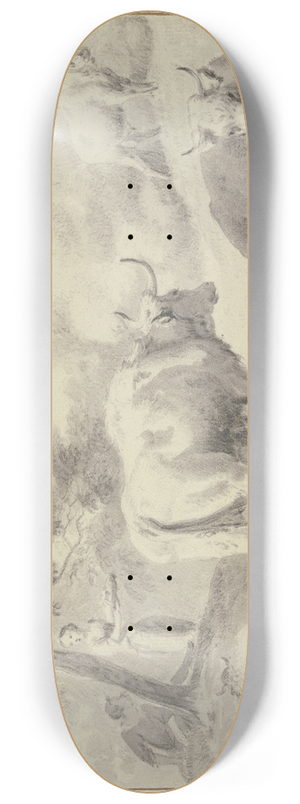 Dirck van Bergen - Khe und Schafe, links unter einem Baum Hirte und Hirtin 8.25 inch art skate deck