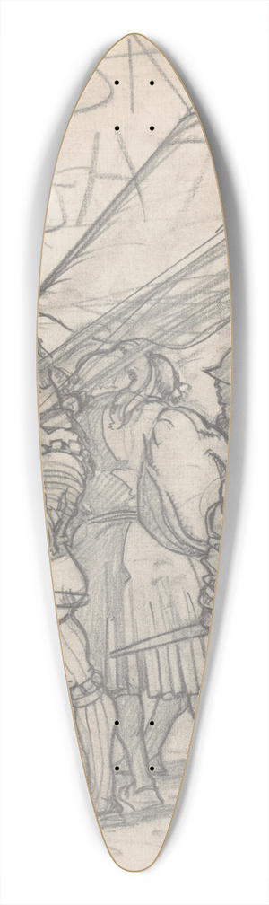 Winold Reiss - Graphic designs for Scribners Magazine cover, Medieval Festival theme. Drawing of men with medieval clothing and weapons, including Scribners logo 39.3 inch art pintail longboard deck Winold Reiss - Graphic designs for Scribners Magazine cover, Medieval Festival theme. Drawing of men with medieval clothing and weapons, including Scribners logo 39.3 inch art pintail longboard deck