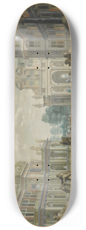 Dirck Van Delen - An ElaboratePalace Courtyard With Elegant Company Proceeding Towards A Great Staircase 8.25 inch art skate deck