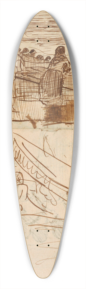 Winslow Homer - Two Studies of Women Standing behind Railing, Looking at the Launching of Dories, Cullercoats, England 39.3 inch art pintail longboard deck