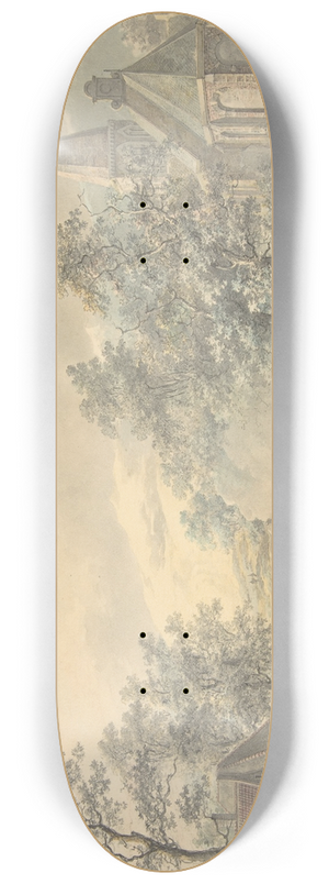 Dirk Langendijk - Battle Scene with Church at right 8.25 inch art skate deck Dirk Langendijk - Battle Scene with Church at right 8.25 inch art skate deck