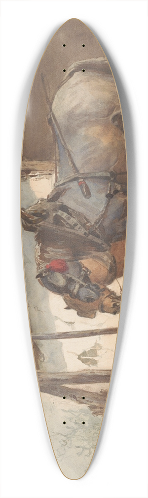 Wouterus Verschuur - Twee paarden staand voor een stal 39.3 inch art pintail longboard deck