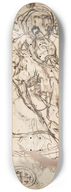 Domenico Gargiulo - Reclining River God, a Goats Head, and Studies of Heraldic Emblems 8.25 inch art skate deck