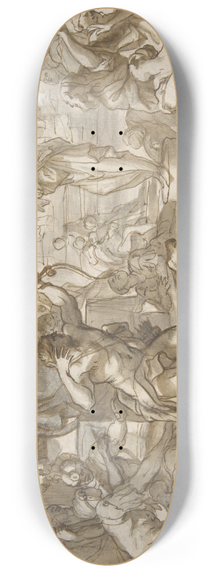 Domenico Piola - Male Figure with a Bow and Arrow Shooting at a Statue of a Woman with a Ball on her Head 8.25 inch art skate deck