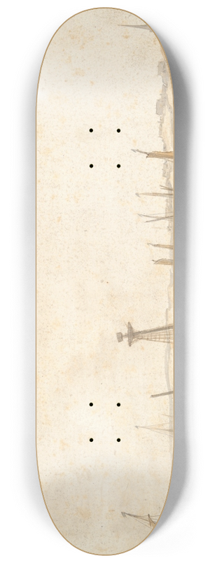 Abraham de Verwer - Beach with Ships nearScheveningen 8.25 inch art skate deck