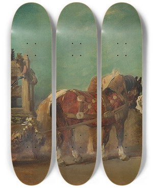 Triptych art skateboard deck of Hans Makart Entwurf Zum Festzug 1879 Die Maschinenbauer Und Mechaniker by Hans Makart (1840-1884)
