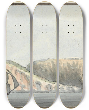Triptych art skateboard deck of John Thomas Serres The Bolt Head West North West by John Thomas Serres (1759-1825)