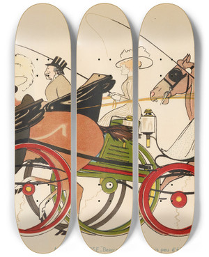 Triptych art skateboard deck of Georges Goursat Sem Le Retour De Longchamp 2 by Georges Goursat (Sem) (1863-1934)