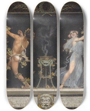 Triptych art skateboard deck of Sebastian Lucius Supraporte Rmisches Fries by Sebastian Lucius (1881-1920)