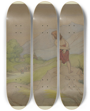 Triptych art skateboard deck of Eduard Von Steinle Genoveva Und Schmerzensreich Vom Ritter Heimgefhrt by Eduard Von Steinle (1810-1886)