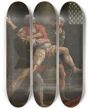 Triptych art skateboard deck of Maerten De Vos The Story Of Saint Didacus Of Alcal by Maerten De Vos (1532-1603)