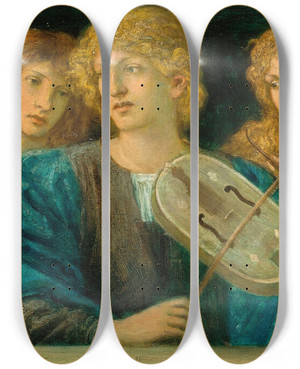 Triptych art skateboard deck of Charles Fairfax Murray Study For The Concert by Charles Fairfax Murray (1849-1919)