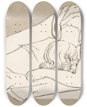 Triptych art skateboard deck of After John Flaxman Design For Large Fireplace White Tiles Produced By Wedgwoods Factory by After John Flaxman (1755-1826)