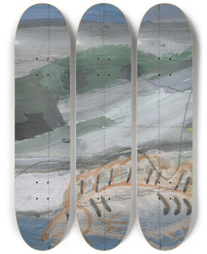 Triptych art skateboard deck of Ragnhild Keyser Komposisjon Med Fisk by Ragnhild Keyser (1889-1943)