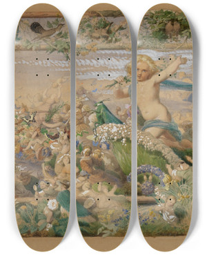 Triptych art skateboard deck of Adolf Schrdter  Jahreszeitenzyklus Der Frhling by Adolf Schrodter (1805-1875)