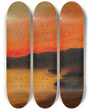 Triptych art skateboard deck of Karl Wilhelm Diefenbach Sunset On The Coast Of Capri by Karl Wilhelm Diefenbach (1851-1913)