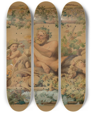 Triptych art skateboard deck of Adolf Schrdter  Jahreszeitenzyklus Der Herbst by Adolf Schrodter (1805-1875)