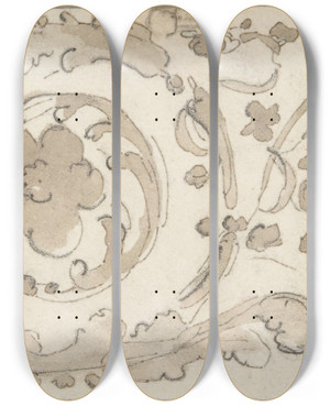 Triptych art skateboard deck of William Pitts Sketch Of Foliate Decoration by William Pitts (1790-1840)