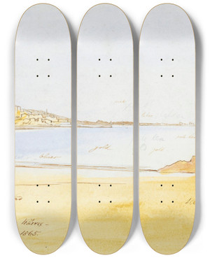 Triptych art skateboard deck of Edward Lear Cannes_2 by Edward Lear (1812-1888)