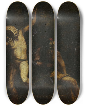 Triptych art skateboard deck of Raffaellino Dal Colle Resurrection by Raffaellino dal Colle