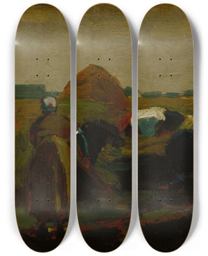 Triptych art skateboard deck of Winslow Homer The Gleaners by Winslow Homer (1836-1910)
