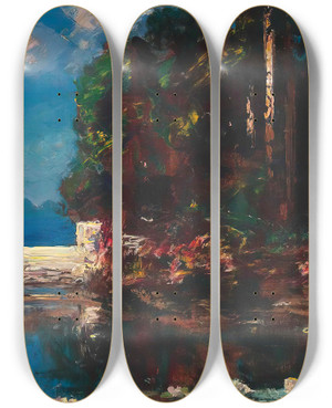 Triptych art skateboard deck of Thomas Edwin Mostyn The Terrace by Thomas Edwin Mostyn (1864-1930)