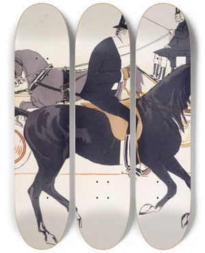 Triptych art skateboard deck of Georges Goursat Sem Monsieur Brinquant Madame Yvonne Dorville Marquis De Dion 2 by Georges Goursat (Sem) (1863-1934)