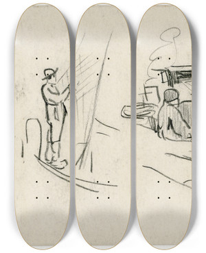 Triptych art skateboard deck of Adolf Le Comte Diverse Figuurtjes_2 by Adolf Le Comte (1850-1921)
