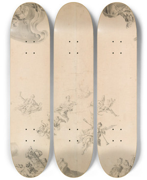 Triptych art skateboard deck of Giovanni Antonio Pellegrini Design For A Ceiling Allegories Of The Four Continents by Giovanni Antonio Pellegrini (1675-1741)